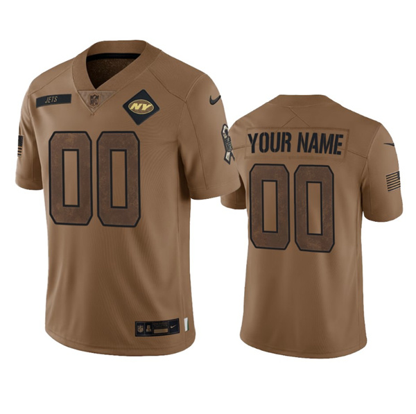 Mens New York Jets Active Player Custom 2023 Brown Salute To Setvice Limited Football Stitched Jersey